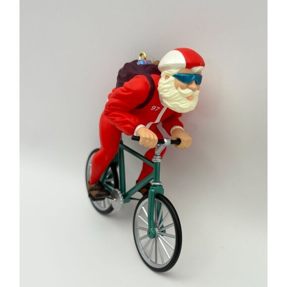 Hallmark Cycling Santa Christmas Tree Ornament With Backpack 97 Racing Suit - Picture 7 of 7